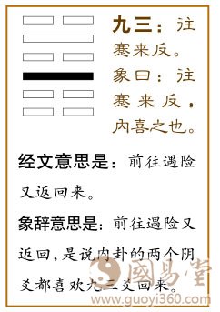 蹇卦第三爻，爻辞：九三：往蹇，来反。