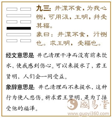 井卦第三爻，爻辞：九三：井渫不食，为我心恻；可用汲，王明并受其福。