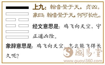 中孚卦第六爻，爻辞：上九：翰音登于天，贞凶。